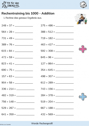 Werde Rechenprofi - Plus Minus gemischt bis 1000 - Übung 1
