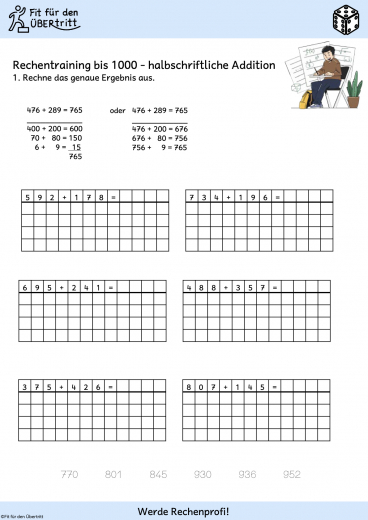 Werde Rechenprofi - Halbschriftliche Addition und Subtraktion - Übung 1