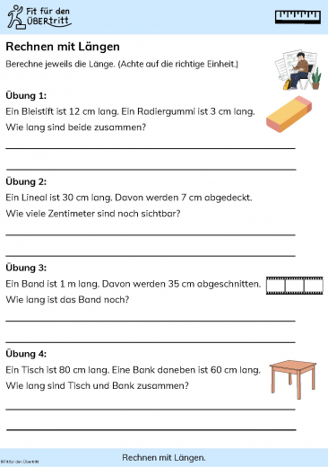 Rechnen mit Längen Sachaufgaben - Übung 1
